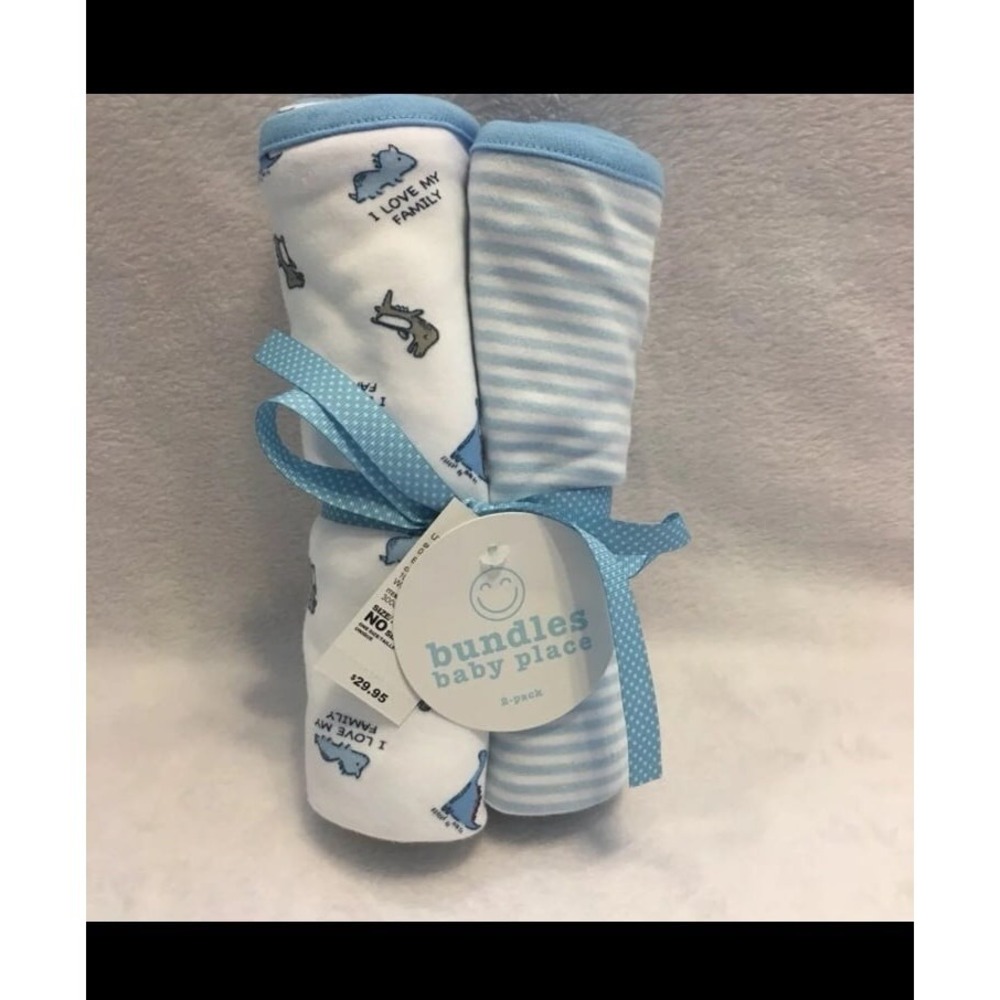 The Childrens Place Receiving Blankets Kids OS Blue White‎ NWT Dinosaur 2-Pack